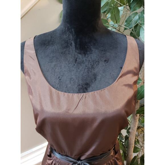 PS Style Midi Dress Women's 12P Brown Acetate Sleeveless Round Neck Waist Tie - Picture 11 of 13